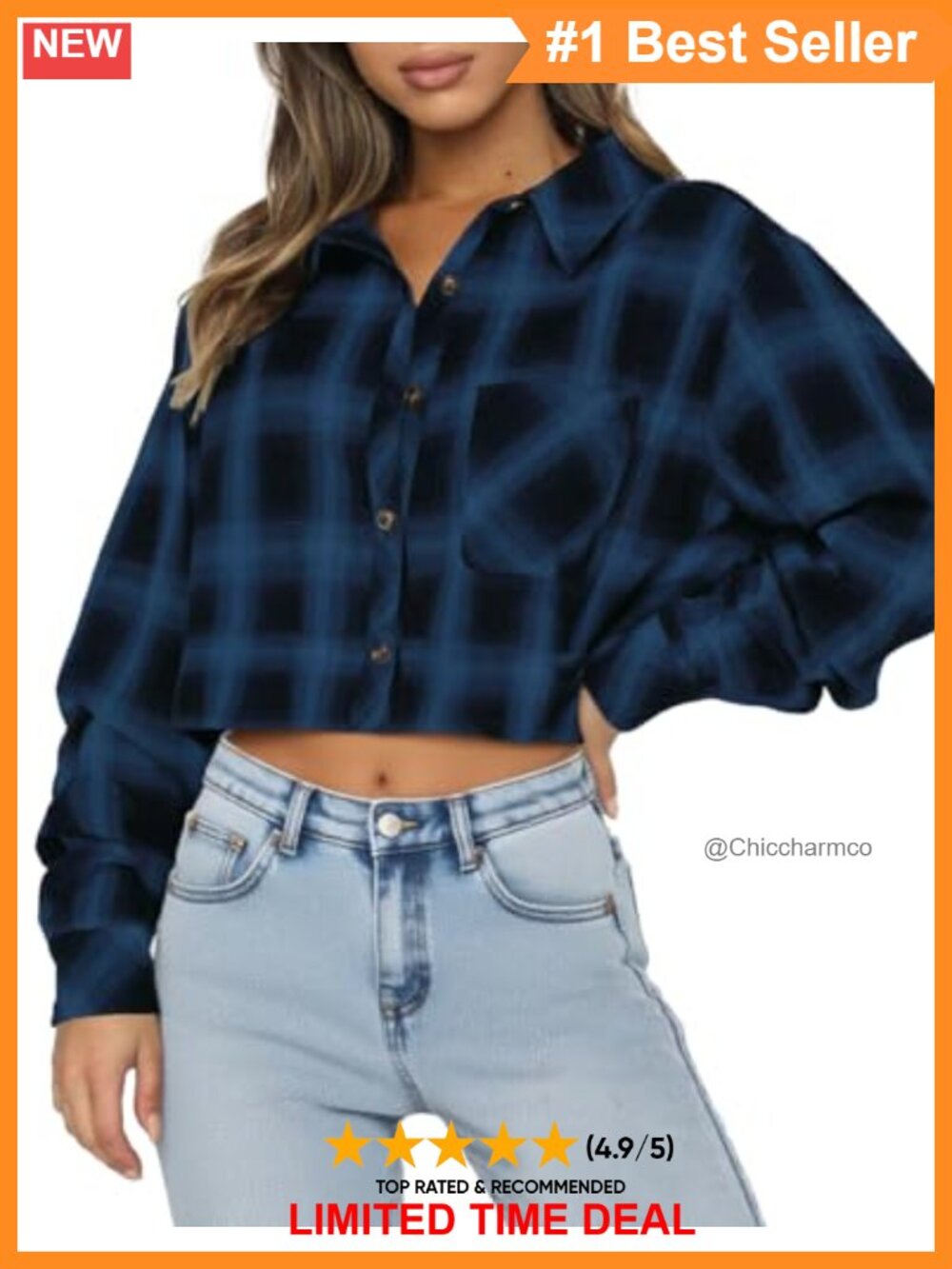 Cropped Flannel Button Down Shirt Long Sleeve Plaid Crop Top